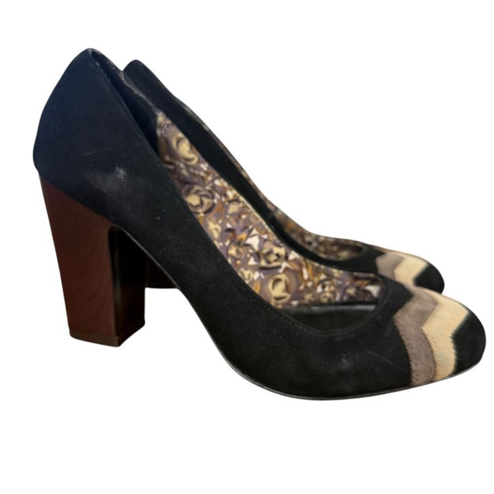 Missoni for Target Black Suede Round Toe Block High Heels Pumps Shoes sz 8.5